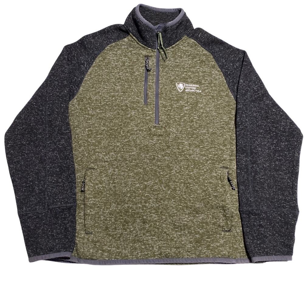Antarctica McMurdo Station Sweater Jacket Mens Gray SZ L 1/4 zip Pullover Fleece